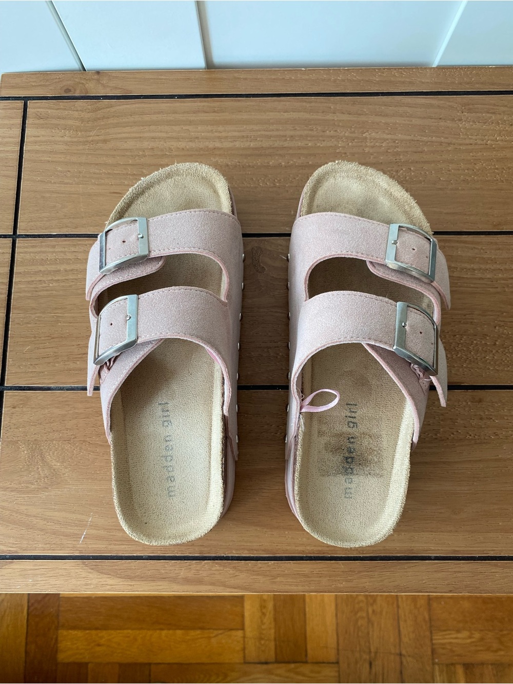 Madden Girl Pink Platform Double Buckle Slide Sandals Size 6.5 - Picture 4 of 8